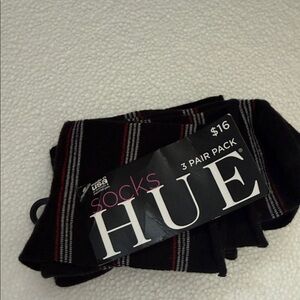 HUE Men's Black and Red Striped Socks 3 Pair Pack
